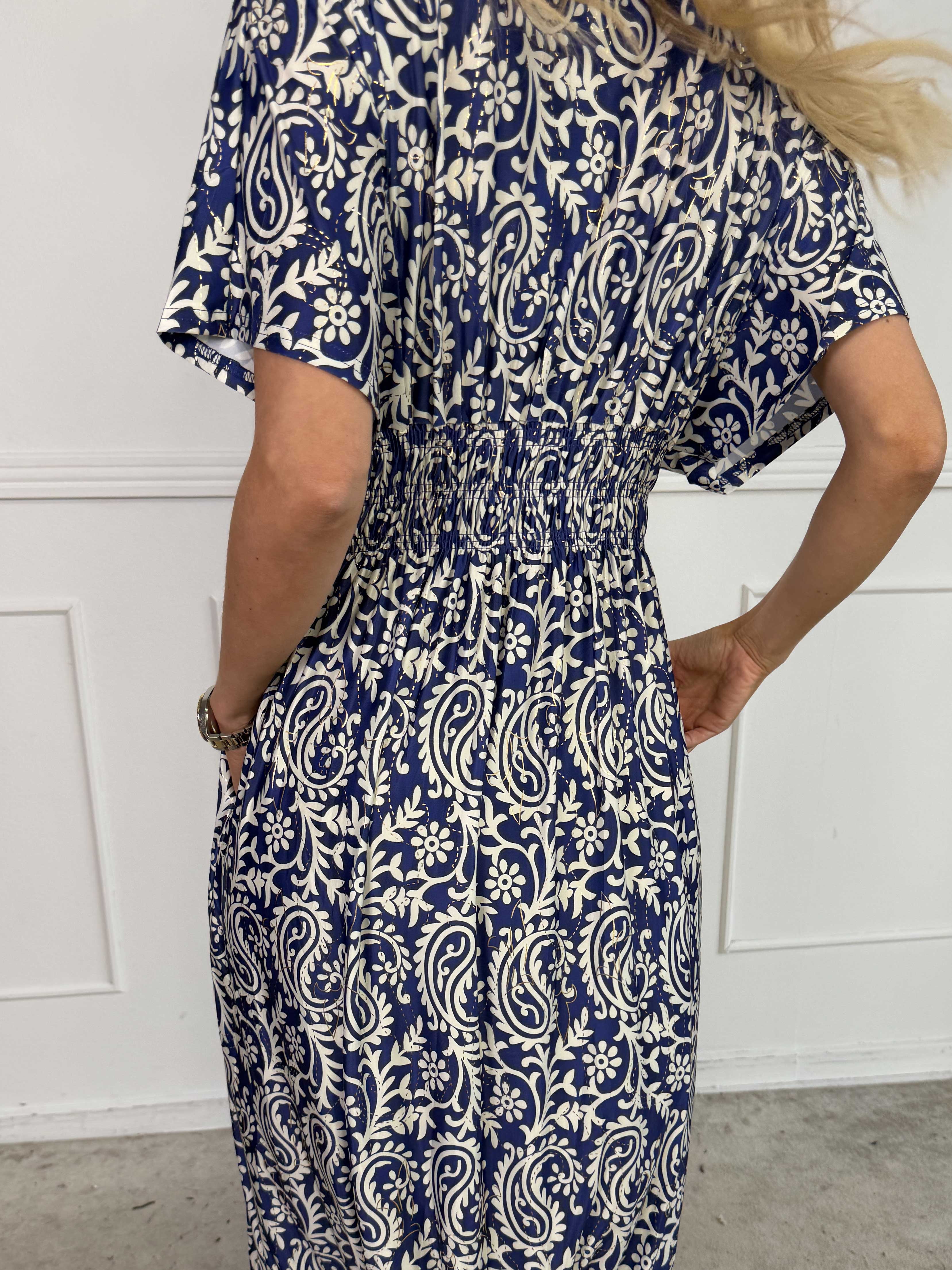 Pams Boteh - Lang elastisk mønstret kjole med lommer